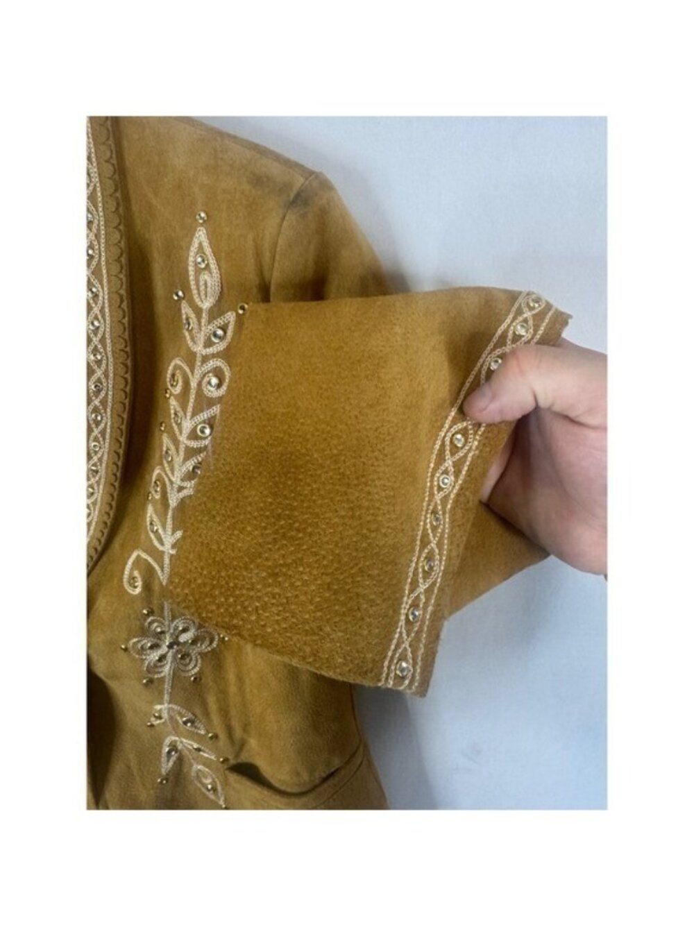 Cripple Creek Tan Leather Western Blazer Rhinestone Floral Embroidery Small - Picture 4 of 12